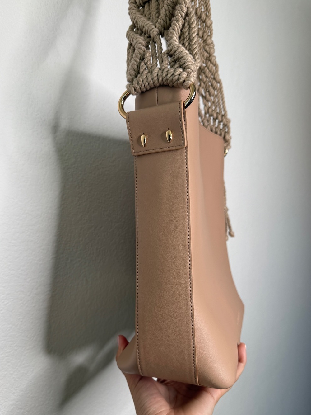 Jonathan Simkhai Shoulder Bag Britt Macrame Strap Blush Beige Gold Hardware - Picture 4 of 15